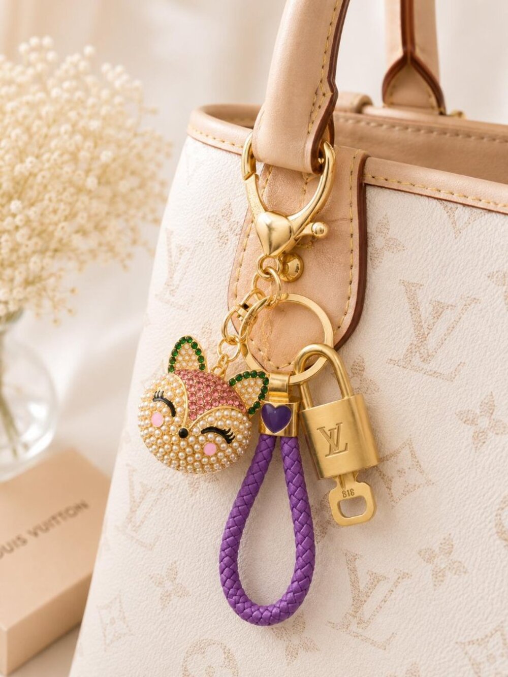 Authentic Louis Vuitton Padlock & Key Gold ✨ Unbranded Bunny Head Charm Keychain